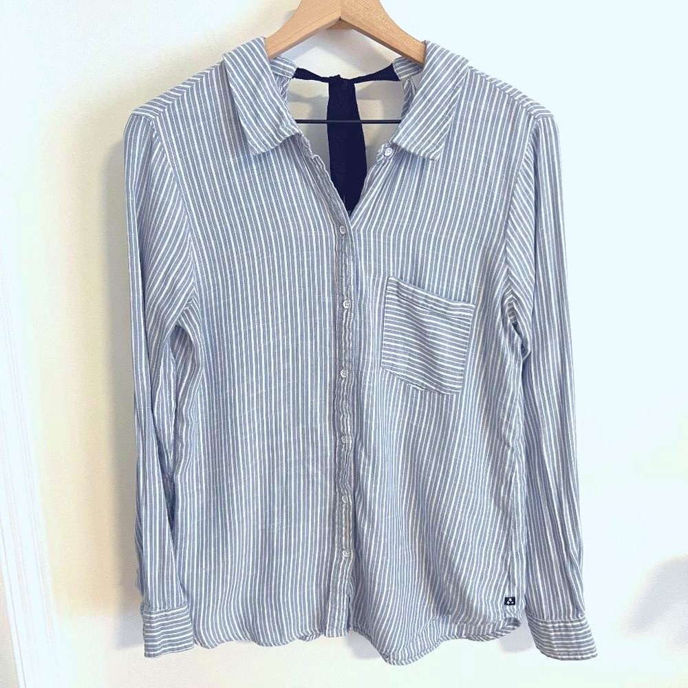 William Rast Dakota Striped Button Down Blouse Top Bow Back 100% Cotton